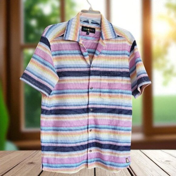 Teddy Fresh Men's Multicolor Striped Short Sleeve Shirt - Picture 1 of 10